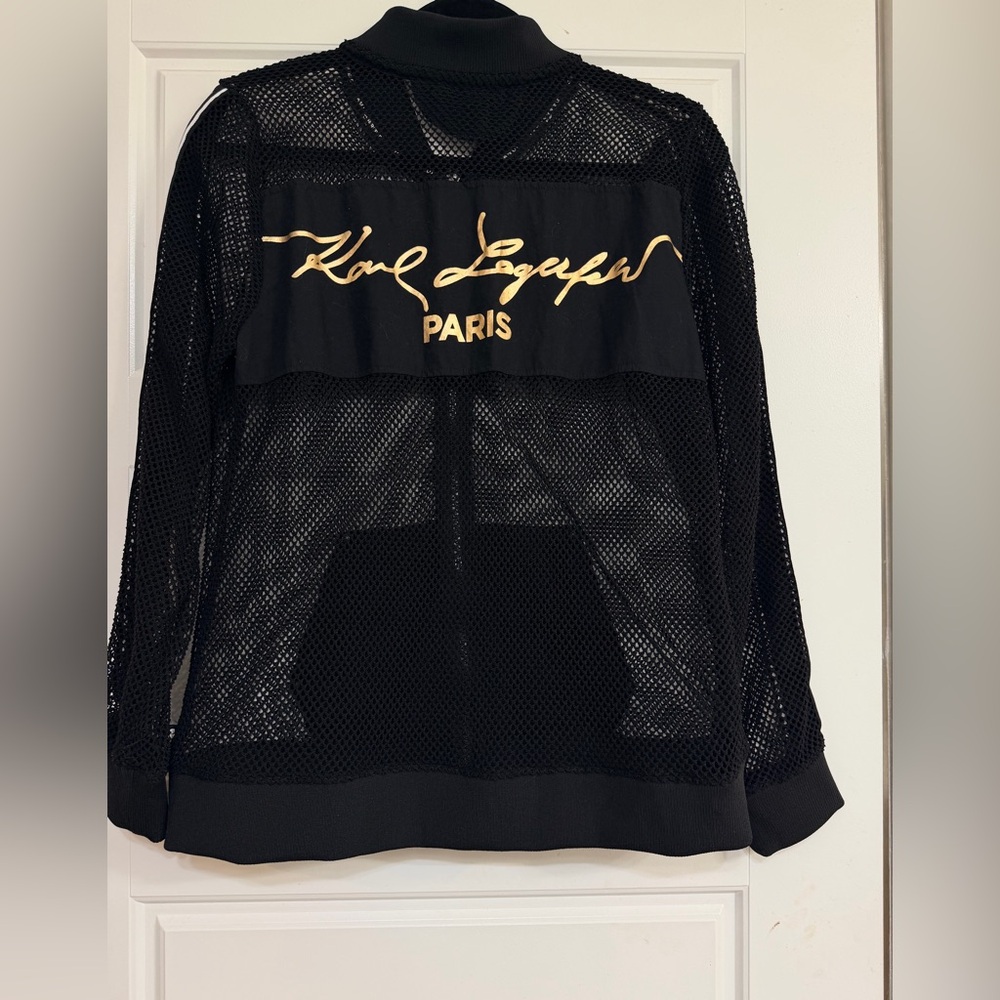 Karl Lagerfeld Black Mesh Jacket with Gold Lettering - Picture 5 of 6